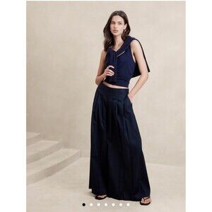 New Banana Republic Linen Blend Pleated Palazzo Wide Leg Pants Size 8 Blue NWOT